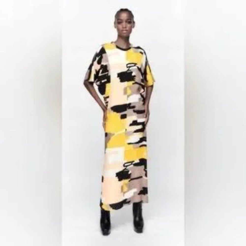 Zara Abstract Printed Midi Maxi Dress Famous Bloggers Limited Edition Size S